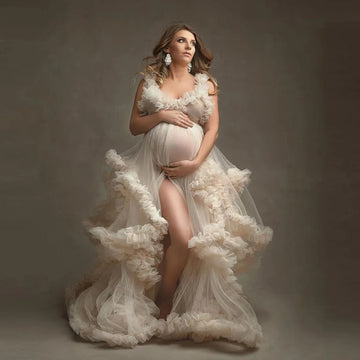 Mqtime Extra Puffy Tulle Maternity Dress Photo shoot Women Gowns Robe Ruffled Tulle Sexy Long Photography Dress Custom Made Robes